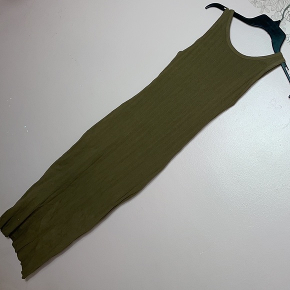 Enza Costa Compact Cotton Rib Scoop Back Midi Dress in Fatigue - Picture 3 of 7